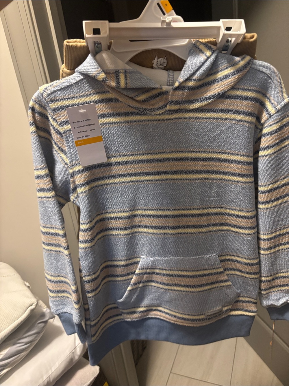 Striped Hooded Sweater and shorts set - Light Blue & Cream